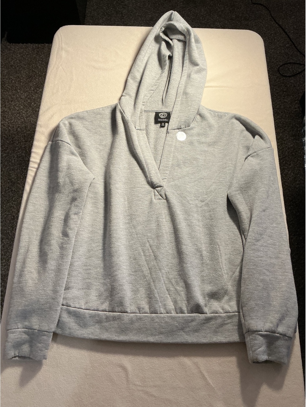 Bobeau light gray hooded pullover top size M
